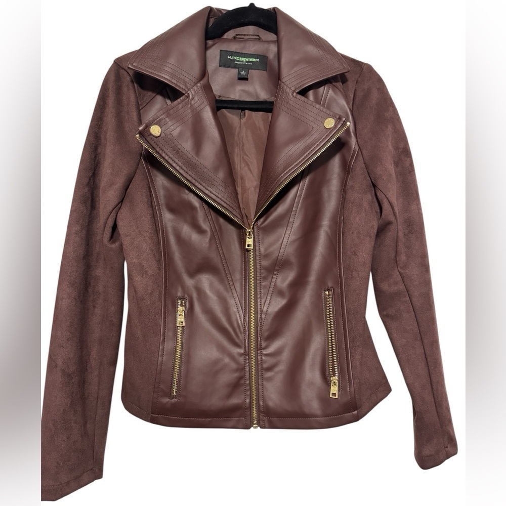 Marc New York (Andrew Marc) Women's Brown/Mocha Faux Leather Moto Jacket Size S